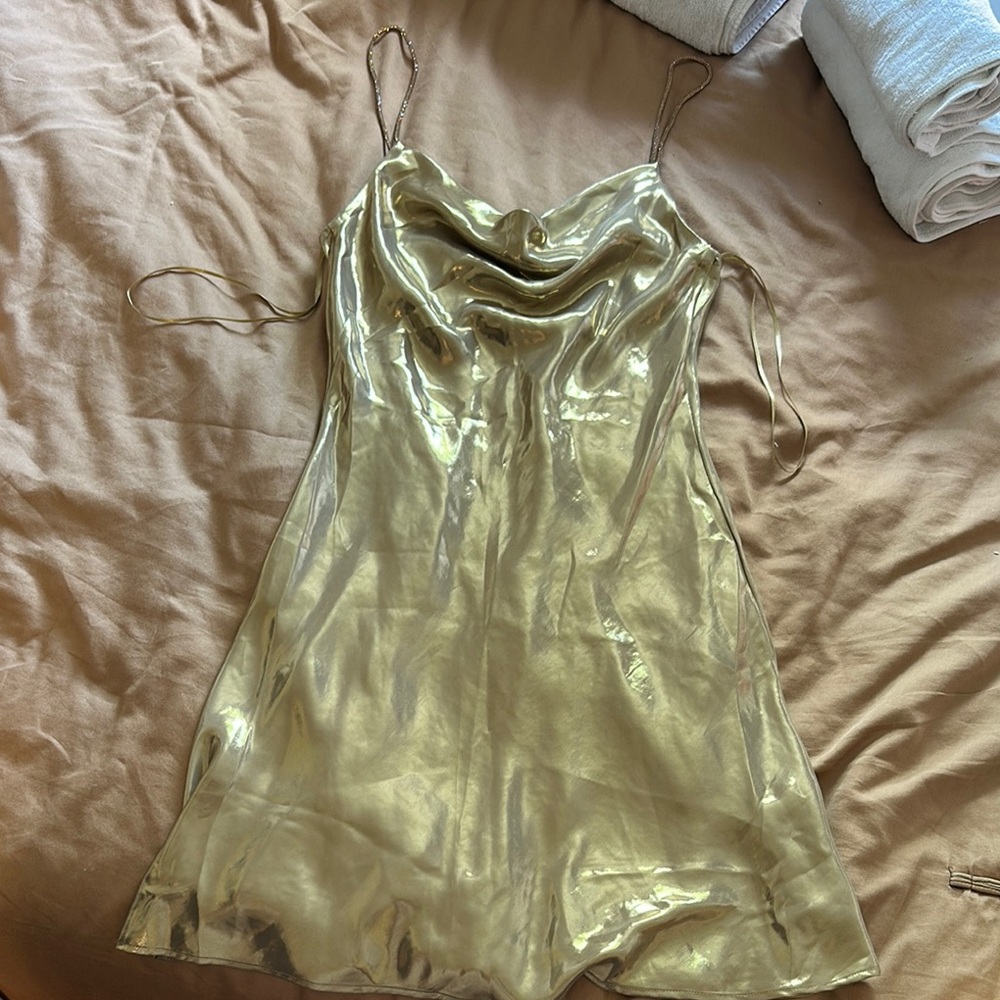 Zara Shimmering Gold Slip Dress